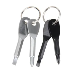 Silver Black 2pcs Portable Tool Phillips Flat Keychain Mini Screwdriver Set