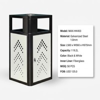 Poubelle extérieure en acier galvanisé MAX MAX-HK403 119,2 L avec cendrier, ouverture latérale et verrouillage pour parcs, rues, hôtels et espaces publics
