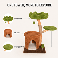 Arbre à chat multifonction Kinghon Wood avec maison intégrée, poteaux en sisal, bois naturel, design luxueux, pour chats de grande taille