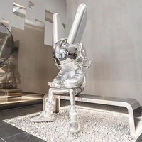 Galvanoplastie Sculpture Cartoon Statue Abstrait Géant En Fibre De Verre Ballon Lapin Boutique Décoration Espace Lapin Artisanat Bar Décor