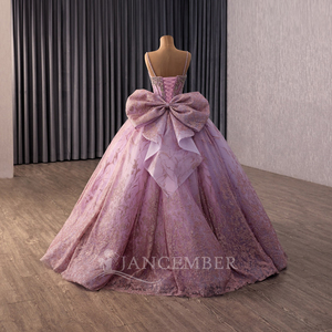 261002 Robe de bal moderne à bretelles spaghetti avec nœud, ornée de perles et de cristaux, en dentelle, taille naturelle, pour jeunes filles de 16 ans, longueur ras du sol, avec perles - Product Image 4