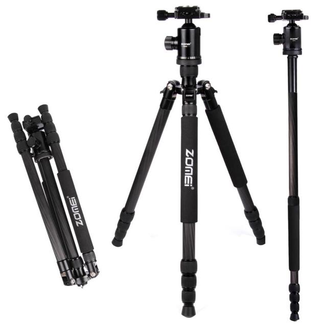 ZOMEI Z888C Professional Travel Tripod Carbon Fiber Camera Monopod Stand & Ball Head with Bag for DSLR Camera 5 Color Available