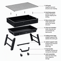 Barbecue portable pliable en acier noir pour le camping