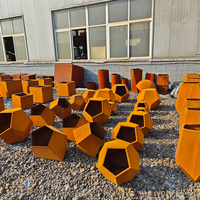 Pot Bunga Logam Bulat Corten Steel, Pot Tanaman Taman Luar Ruangan, Finishing Rust, Dekorasi Lanskap Halaman dan Patio