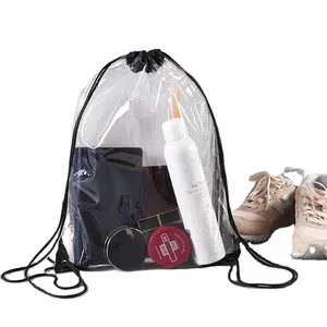 Clear Pvc Plastic Drawstring Bag Cosmetic Makeup Portable Lazy Custom Clear Draw String Bags Backpack