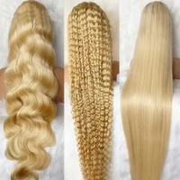 Wig Pirang 613, Rambut Virgin Mentah Transparan 13x4 Lace Frontal Wig Rambut Asli Model Body Wave Warna 613 untuk Wanita Kulit Hitam