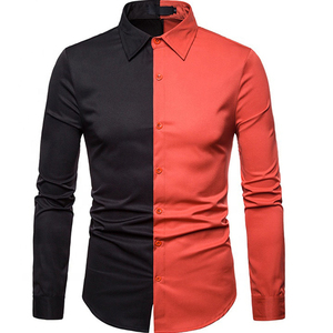 TKAN651 Wholesale Plus Size <b>Men's</b> <b>Long</b> <b>Sleeve</b> Cotton Slim Fit Flannel <b>Shirt</b> Half Black Half <b>White</b> Split Two Tone Color Block - Product Image 5