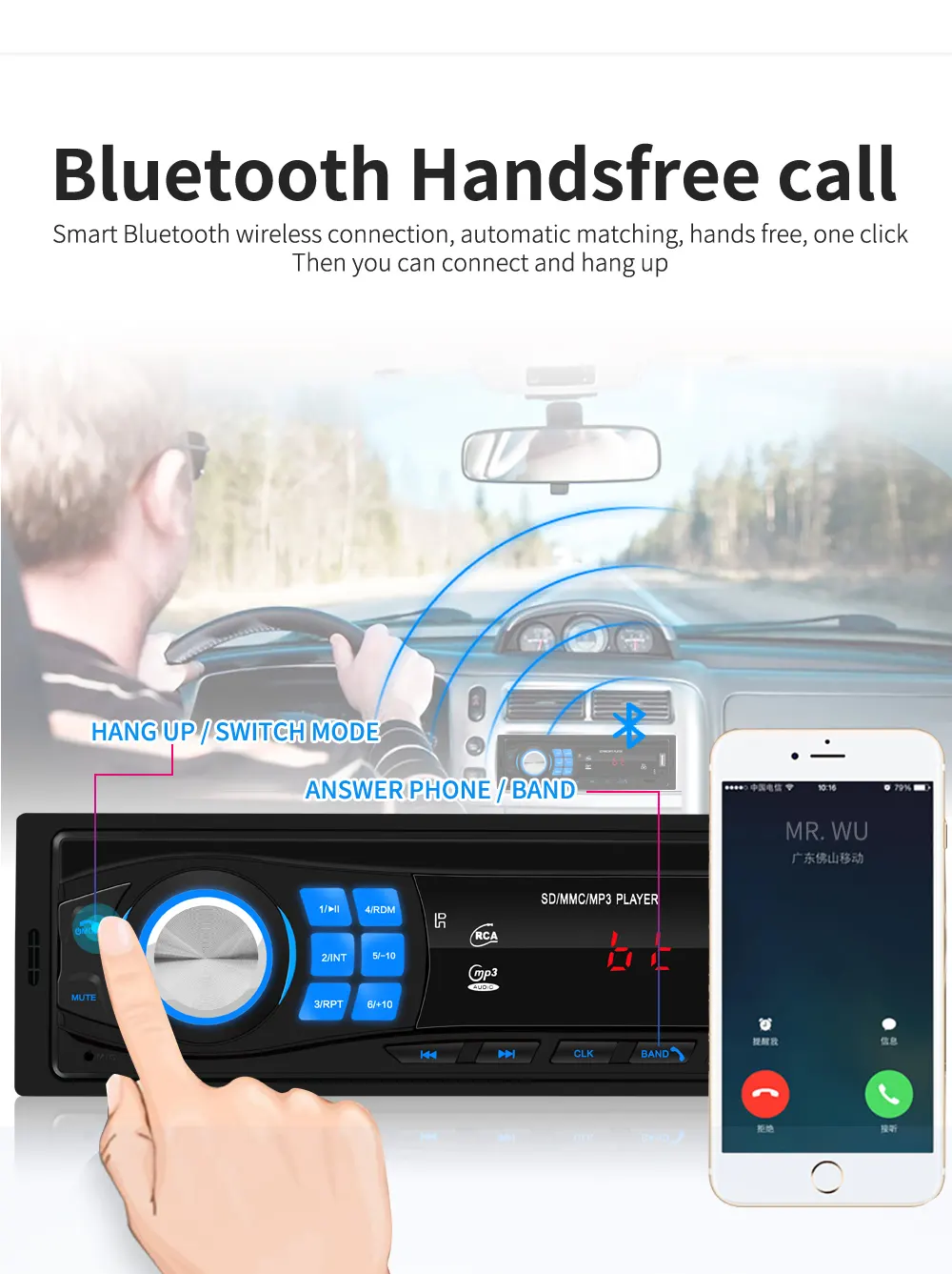 BQCC 1din Universal carro music player Rádio AI Assistente de Voz FM TF AUX Entrada BT receber chamada Hands-free Radio Veículo Tape Reco