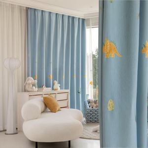 Di alta qualità stile moderno ciniglia cartone animato dinosauro ricamo Design <span class=keywords><strong>tende</strong></span> oscuranti con puro per le camere da letto dei bambini - Product Image 1