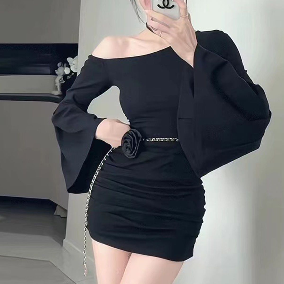 Summer Casual Midi Dress Off Shoulder One-shoulder Dress Long-sleeved Dress|  Alibaba.com