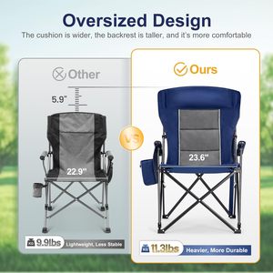 Chaises <span class=keywords><strong>de</strong></span> <span class=keywords><strong>camping</strong></span> et <span class=keywords><strong>de</strong></span> pique-nique surdimensionnées, robustes, capacité 500 lb, dossier haut <span class=keywords><strong>de</strong></span> 29,52 pouces, design pliable portable, porte-gobelet, poche latérale - Product Image 4