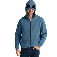Sweat à capuche unisexe d'hiver avec fermeture éclair, masque pour les yeux intégré, porte-lunettes, doublure en polaire de coton, capuche personnalisée, broderie, respirant, décontracté