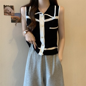 Mode estivale pour femmes : Vente en gros de chemises élégantes de style coréen, col ajusté, <span class=keywords><strong>petit</strong></span> <span class=keywords><strong>gilet</strong></span> <span class=keywords><strong>court</strong></span> sans manches, polo tricoté - Product Image 2