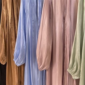1877# Lightweight Spring Summer <b>Maxi</b> Dress Shiny Silk Puff Sleeve Muslim Women Open Abaya Dubai <b>Kaftan</b> Islamic Clothing 6 Colors - Product Image 5