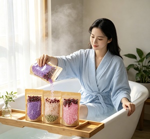 Fournisseur OEM de sel de bain de luxe végétalien biologique au magnésium cristallin et aux fleurs de lavande, marque privée - Product Image 4