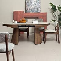 Table à manger multifonctionnelle en travertin de style médiéval de luxe léger, design pliable invisible, table extensible