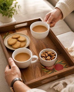 Premium Quality Wooden Serving <b>Tray</b> For Home Kitchen Dining <b>Table</b> Breakfast Serving Tea Coffee For Hotels Available For Sale - Product Image 1