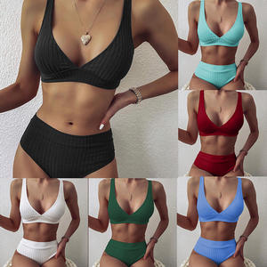 Sexy Women Two Piece Vintage Swimsuit Retro Halter Ruched High Waist Bikini With Bottom - Product Image 2