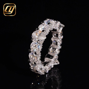 Low MOQ Luxury Heavy Craft <b>Eternity</b> <b>Ring</b> 925 Sterling <b>Silver</b> Lab Grown Diamond Mixed Round Pear Cut Full Band Bling Jewelry - Product Image 2