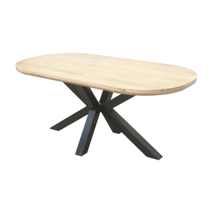 Table à manger industrielle avec plateau en bois d'acacia massif et base en métal noir avec revêtement en poudre, design contemporain pour salle à manger et maison - Product Image 2