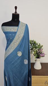 ผ้าส่าหรีแท้ทำมือ ผ้าทัสซูร์ คัดฮวาน บานาราซี ทอมือ แบบดั้งเดิม น้ำหนักเบา เหมาะสำหรับงานปาร์ตี้ แห้งเร็ว ป้องกันแสงแดด - Product Image 3