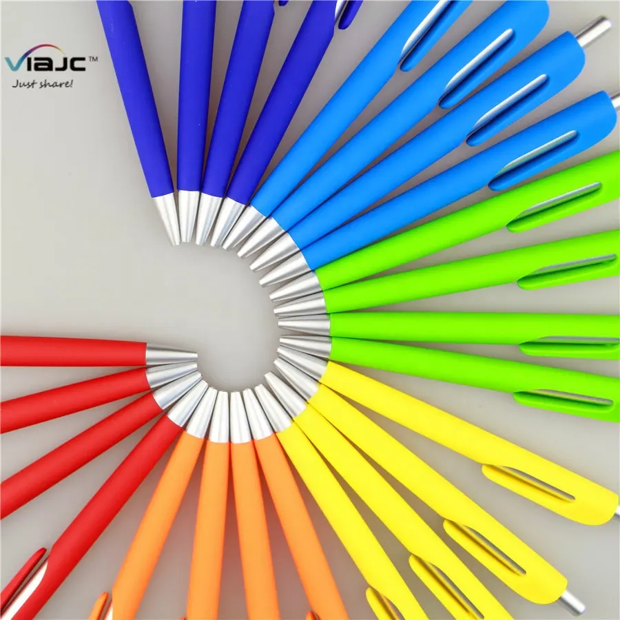 VIAJC New design with soft touch rubber for custom logo promotional Clicker ball pen
