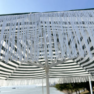 Sombrilla <span class=keywords><strong>de</strong></span> Playa Anti-UV Impermeable con Base, Sombrilla <span class=keywords><strong>de</strong></span> Patio a Rayas Impermeable, Azul y Blanco, Estilo Boho, con Borlas, para Exteriores - Product Image 2