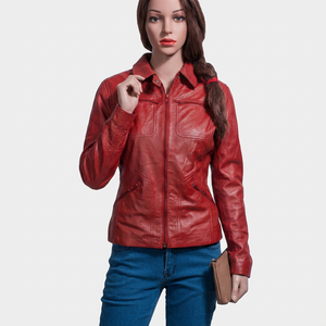 Veste de motard classique en cuir véritable, coupe confortable et doublure chaude, disponible en plusieurs tailles pour femmes. - Product Image 1