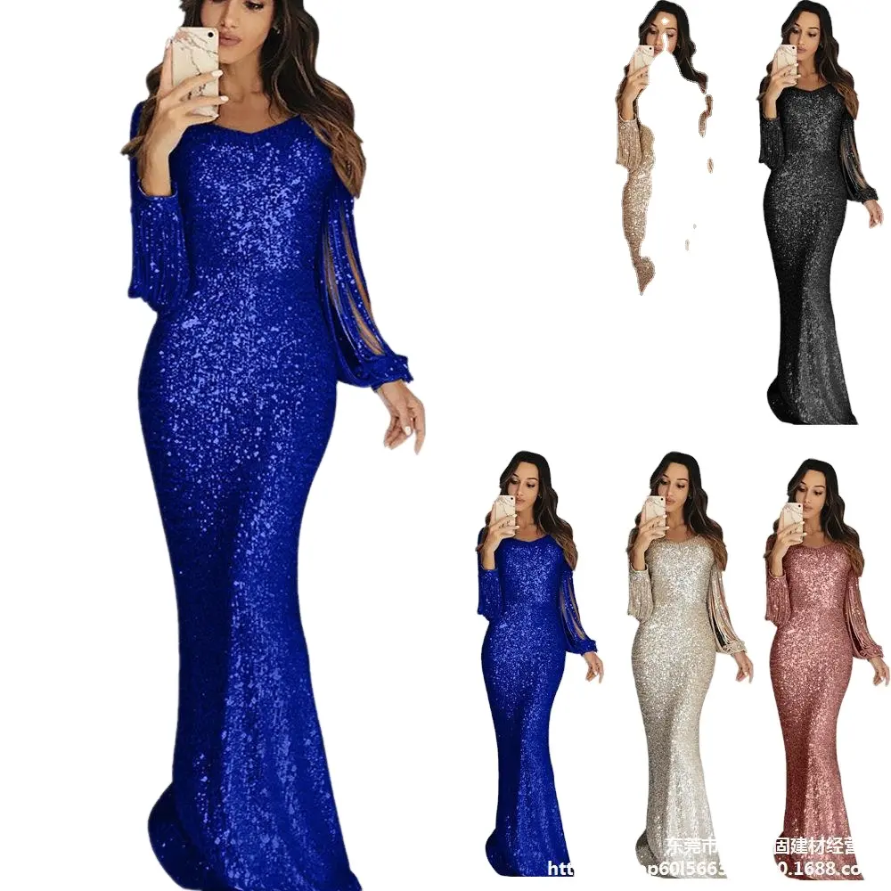 2021 New Style Hot-selling Long Dress Fashion Party Beautiful Glitter Black Women's Dresses