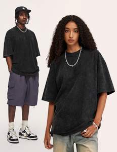 T-shirt da uomo oversize con lavaggio acido Vintage in maglia traspirante in cotone allentato Top Casual con motivo solido Los Angeles - Product Image 2