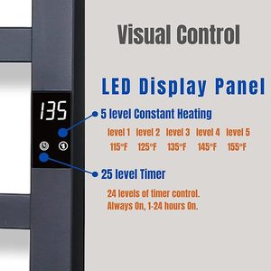 <span class=keywords><strong>Toallero</strong></span> Eléctrico Negro de Pared <span class=keywords><strong>con</strong></span> <span class=keywords><strong>Termostato</strong></span> <span class=keywords><strong>Digital</strong></span>, Calentador de Toallas de Acero Inoxidable para Baño - Product Image 2