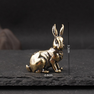 Vintage Brass Rabbit Desk <b>Ornaments</b> 2Pcs Zodiac Tea Pet Couple Decor Traditional Handicrafts - Product Image 4
