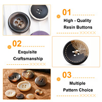 Kancing Resin Bulat 4 Lubang Cekung Dalam dengan Garis Marmer Hitam Putih untuk Mantel, Jas, Blazer, Grosir Kustom