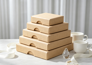 Kraft Paper High-End <b>Recyclable</b> Slide Drawer <b>Boxes</b> Natural Material Half-moon Cutout Pull Tab Nested Multi-size Sets Die-cut - Product Image 6