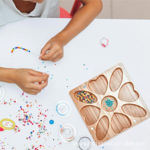 Plateau en bois perlé pour enfants, boîte de rangement pour bijoux, artisanat DIY, présentoir de bracelets, couleur bois naturel, style moderne et simple - Product Image 1