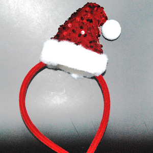 Christmas Santa Hat Headband Velvet <b>Red</b> <b>Sequin</b> Plush Pom Pom Adjustable Unisex Winter Party Costume Accessory - Product Image 2