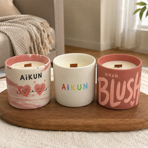 Bougie parfumée en cire de soja écologique personnalisée, prix d'usine AIKUN, commande en gros, étiquette privée, bougie parfumée en céramique personnalisée - Product Image 2