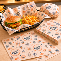 Papier d'emballage pour hamburgers personnalisé 10x10 12x12 15x15 pouces, feuilles résistantes à l'huile pour cafés, fast-foods, emballages