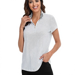 Haut décontracté pour femme JAC22 K1052B, manches courtes, en coton tricoté uni, col à revers, boutons, automne - Product Image 1