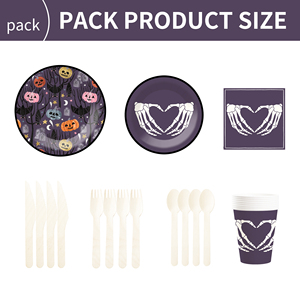 Ensemble de vaisselle pour fête d'Halloween DAMAI avec des éléments d'horreur, comprenant 7 et 9 assiettes rondes en papier, des gobelets et des serviettes pour la fête d'Halloween - Product Image 2