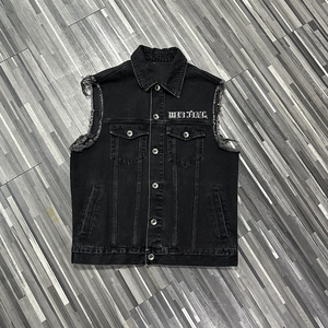 Gilet da Moto in Denim Traspirante <span class=keywords><strong>Nero</strong></span> da <span class=keywords><strong>Uomo</strong></span>, Stile Punk Street Senza Maniche con Risvolto, Lavato, OEM ODM - Product Image 4