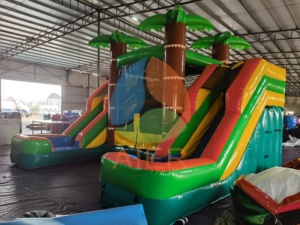 Castillo Inflable con Diseño de Palmeras, Casa de Brinco Residencial, Tobogán Doble, Material de PVC, Fácil de Instalar - Product Image 4