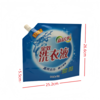 Sac de lessive pour supermarché, 2L, recyclable, durable, en PET+PE, imprimé en gravure, avec bec verseur d'angle, fourni par l'usine