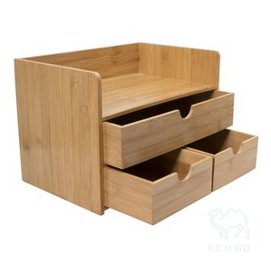 Organisateur de bureau et fournitures de bureau en bois de bambou à 3 niveaux - Product Image 1