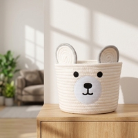 Panier de rangement pour jouets d'enfants, moderne et mignon, écologique, design brodé de dessins animés, en coton tissé, pour chambre à coucher, rangement ménager