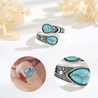 Changda réglable Antique personnalisable femme S925 argent Sterling Turquoise Vintage argent tournesol Lotus fleur cuillère anneau