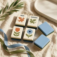 Jeu de Mahjong Mid-Century Modern avec 160 tuiles en acrylique, motif géométrique, bordure à quatre couches, bleu crème, jeu de Majiang pour adultes
