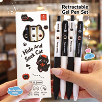 Stylo Gel Rétractable Chat Mignon Pointe 0,5 mm Encre Noire Séchage Rapide Rechargeable Motif Chat Dessin Animé Stylos Gel d'Écriture pour l'École