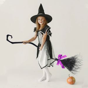 Cosplay Party Decorations Wizard Flying Wicked Broomstick Props Halloween <b>Witch</b> <b>Broom</b> With Ribbons - Product Image 1