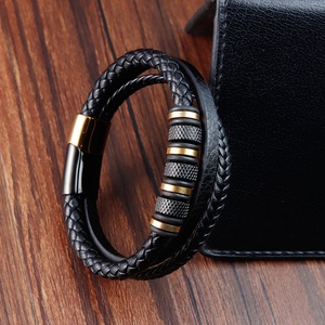 New-arrival Weaving String <b>Leather</b> Charm <b>Bracelet</b> Round Charm Stainless Steel <b>Leather</b> Braided <b>Bracelet</b> - Product Image 5